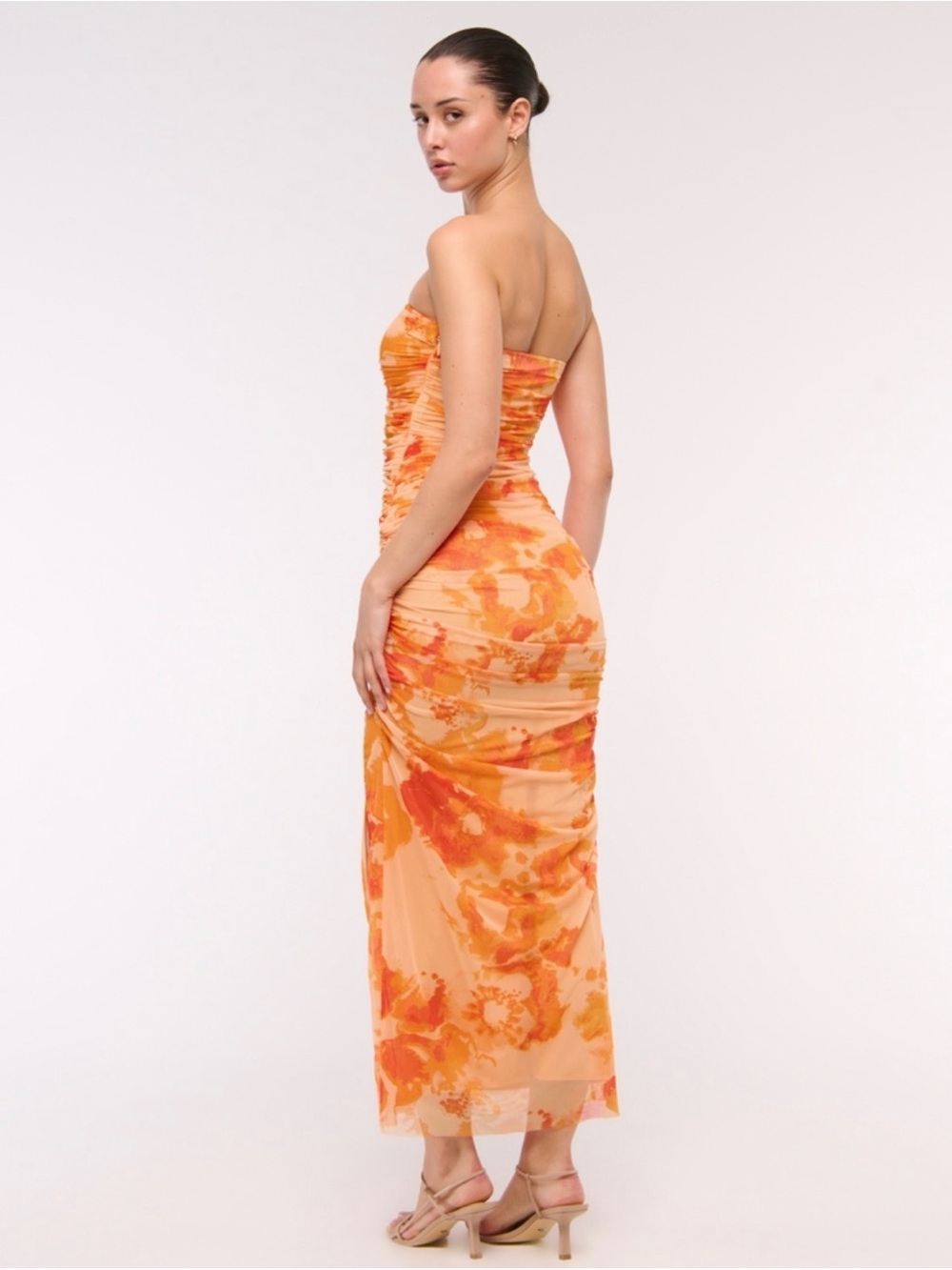 NWT Abercrombie & Fitch Strapless Orange Floral Midi Dress - Picture 6 of 6
